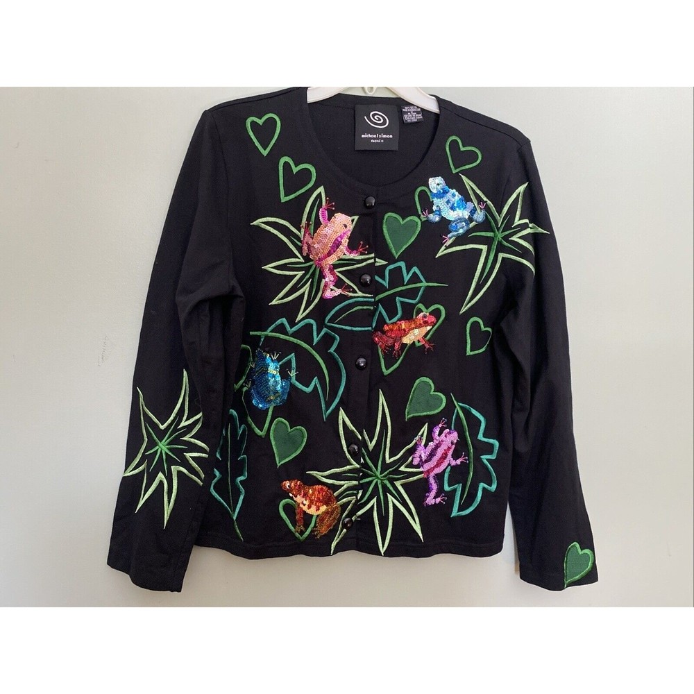 Michael Simon Black Cardigan Sweater Size M